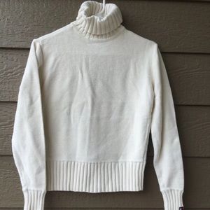 Tommy Hilfiger, size S, ivory, cotton, Striped Ribbed Turtleneck womens Sweater